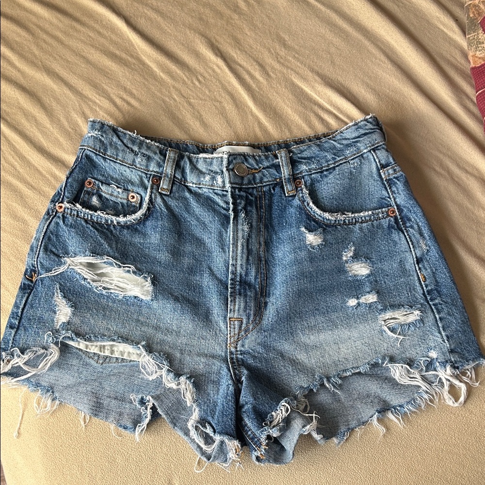 Zara Blue Distressed Jean Shorts